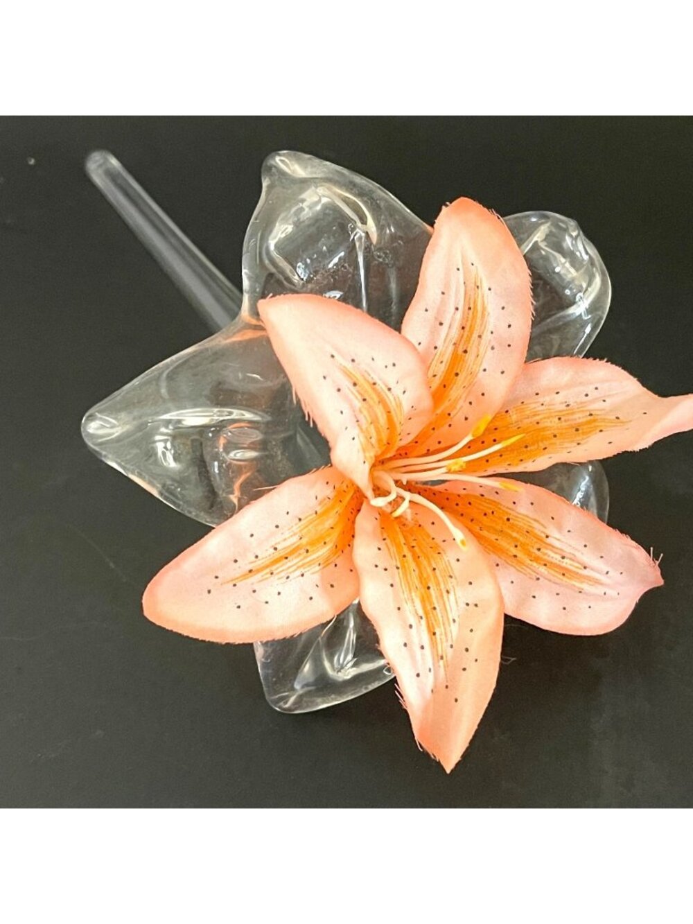 Vintage Hand Blown Flower Bud Vase Glass Amaryllis Side Lying Stem Trumpet Lily - Picture 4 of 8